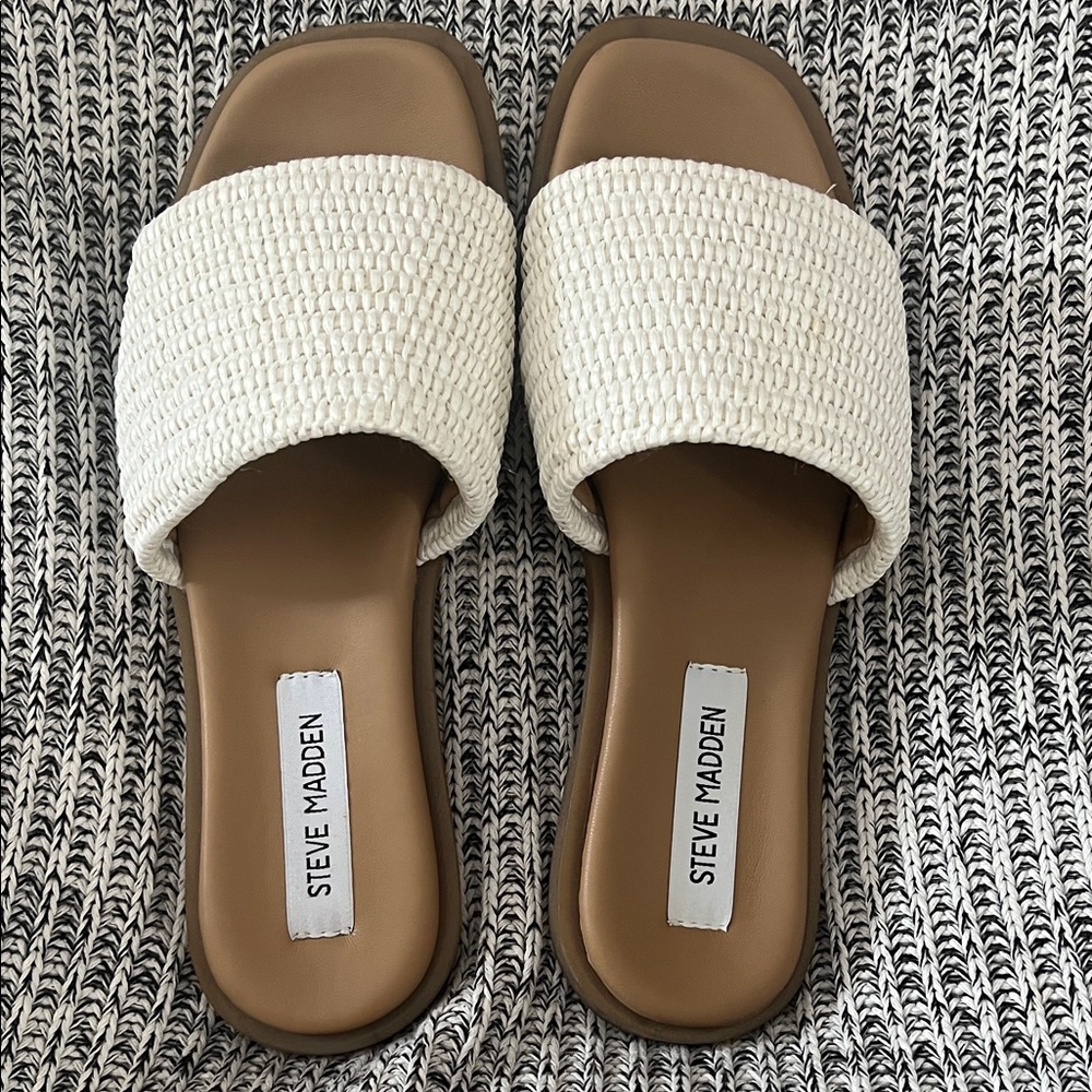 Steve Madden Cream Woven Slides - Picture 2 of 6
